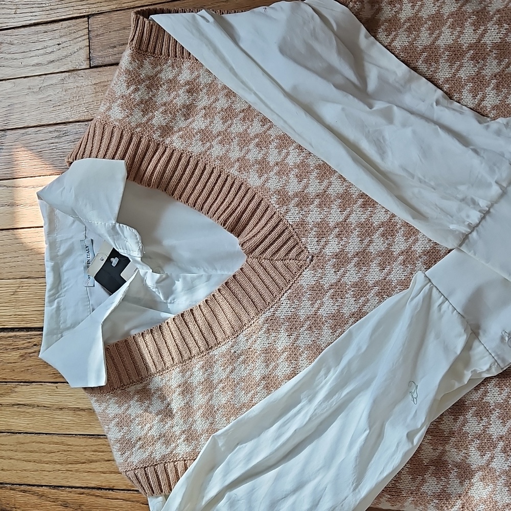 Houndstooth Beige Knit Sweater Vest - Picture 2 of 3